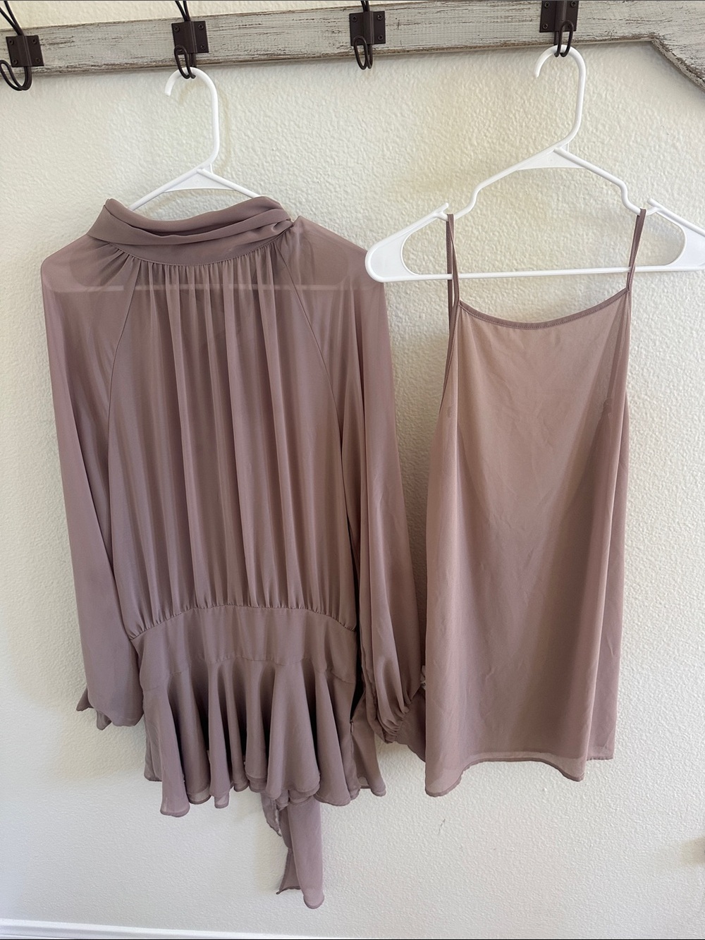 Zara Mauve-Taupe Sheer Blouse with Matching Slip Cami